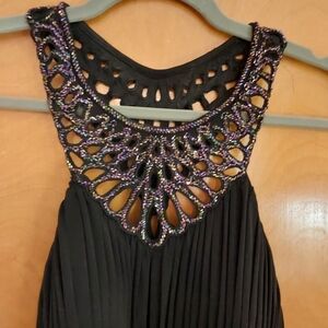 Bari Jay Black Maxi Dress with Purple Beaded Neckline